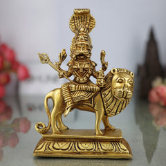 Brass Pratyangira Devi Idol, Atharvana Bhadrakali Murti, Narasimhi Simhamukhi Statue for Pooja Room, Temple, Home & Office Decor,Gold, 7 Inch, 1 Piece