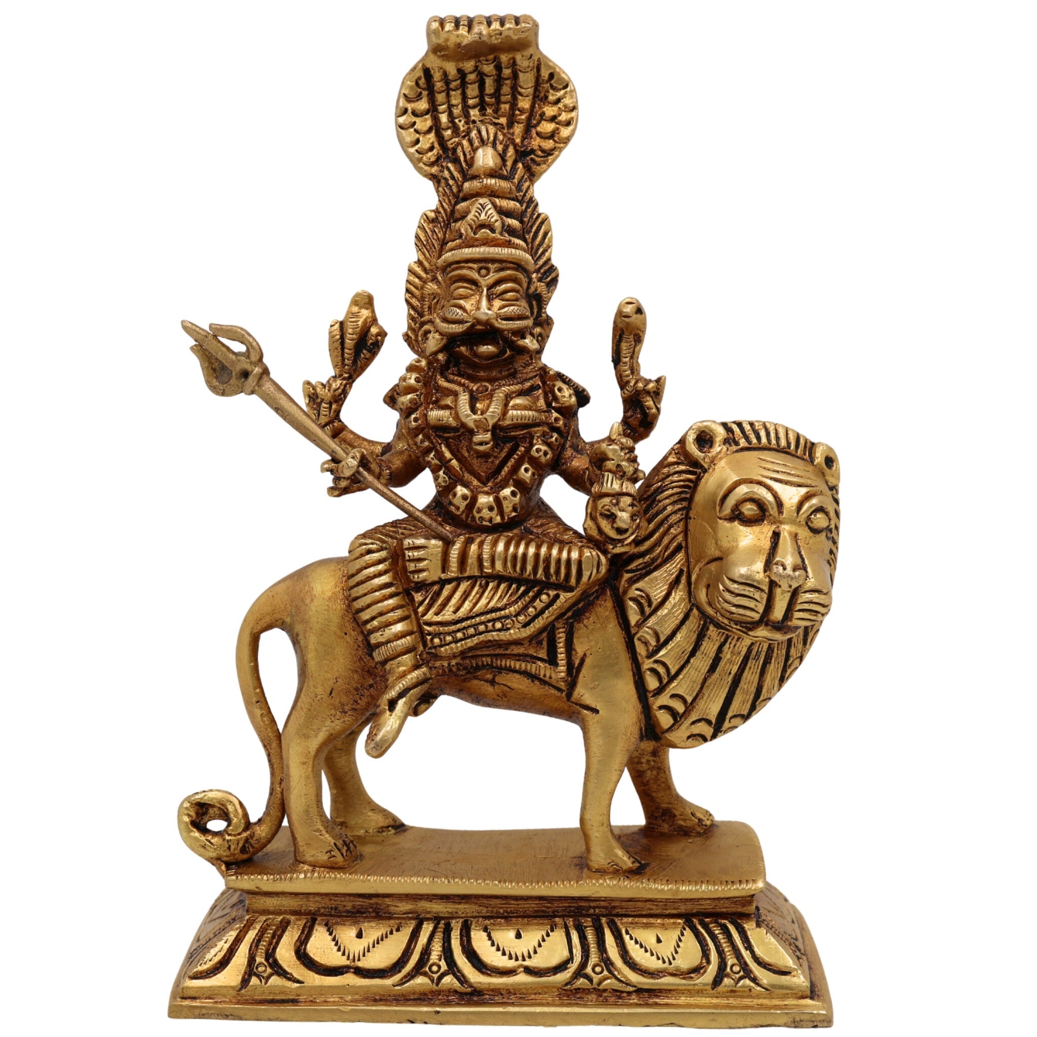 Brass Pratyangira Devi Idol, Atharvana Bhadrakali Murti, Narasimhi Simhamukhi Statue for Pooja Room, Temple, Home & Office Decor,Gold, 7 Inch, 1 Piece