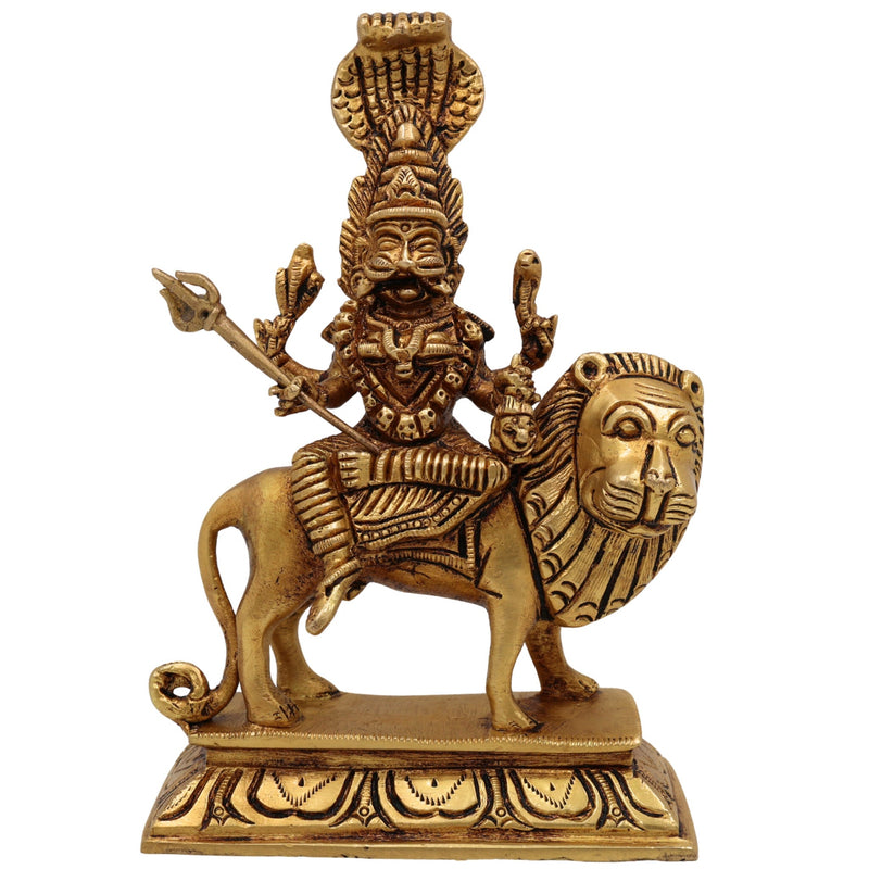 Brass Pratyangira Devi Idol, Atharvana Bhadrakali Murti, Narasimhi Simhamukhi Statue for Pooja Room, Temple, Home & Office Decor,Gold, 7 Inch, 1 Piece