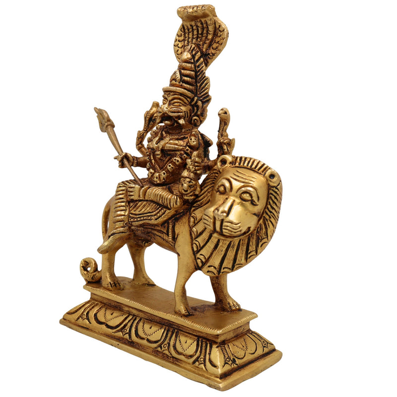 Brass Pratyangira Devi Idol, Atharvana Bhadrakali Murti, Narasimhi Simhamukhi Statue for Pooja Room, Temple, Home & Office Decor,Gold, 7 Inch, 1 Piece