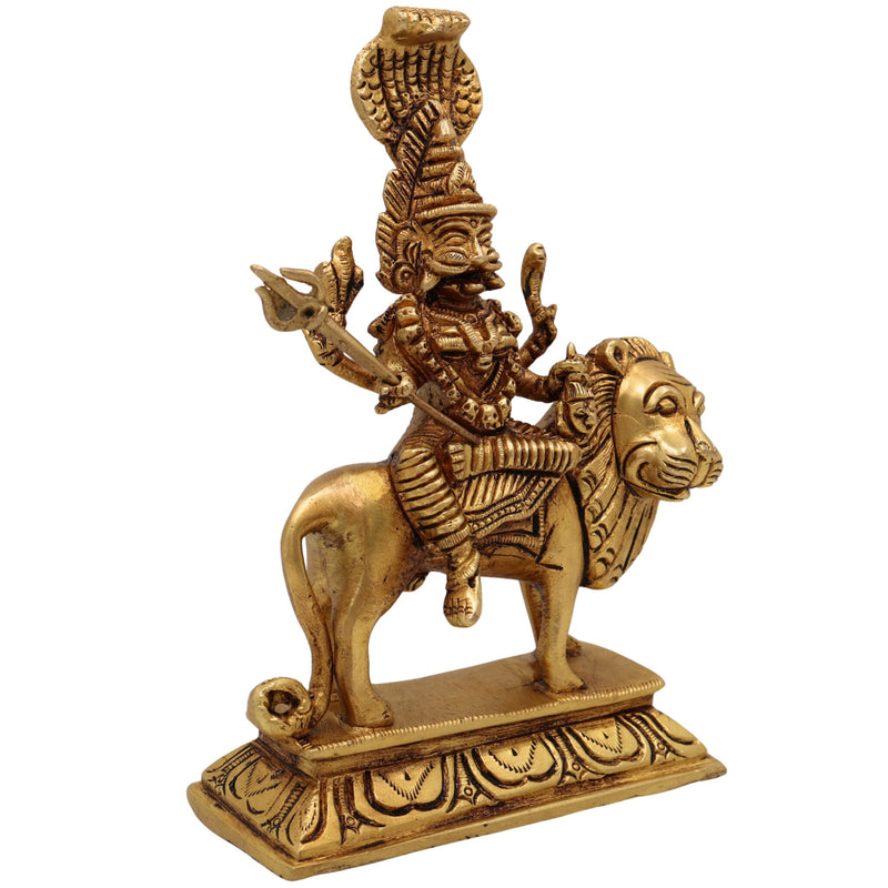 Brass Pratyangira Devi Idol, Atharvana Bhadrakali Murti, Narasimhi Simhamukhi Statue for Pooja Room, Temple, Home & Office Decor,Gold, 7 Inch, 1 Piece
