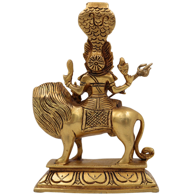 Brass Pratyangira Devi Idol, Atharvana Bhadrakali Murti, Narasimhi Simhamukhi Statue for Pooja Room, Temple, Home & Office Decor,Gold, 7 Inch, 1 Piece