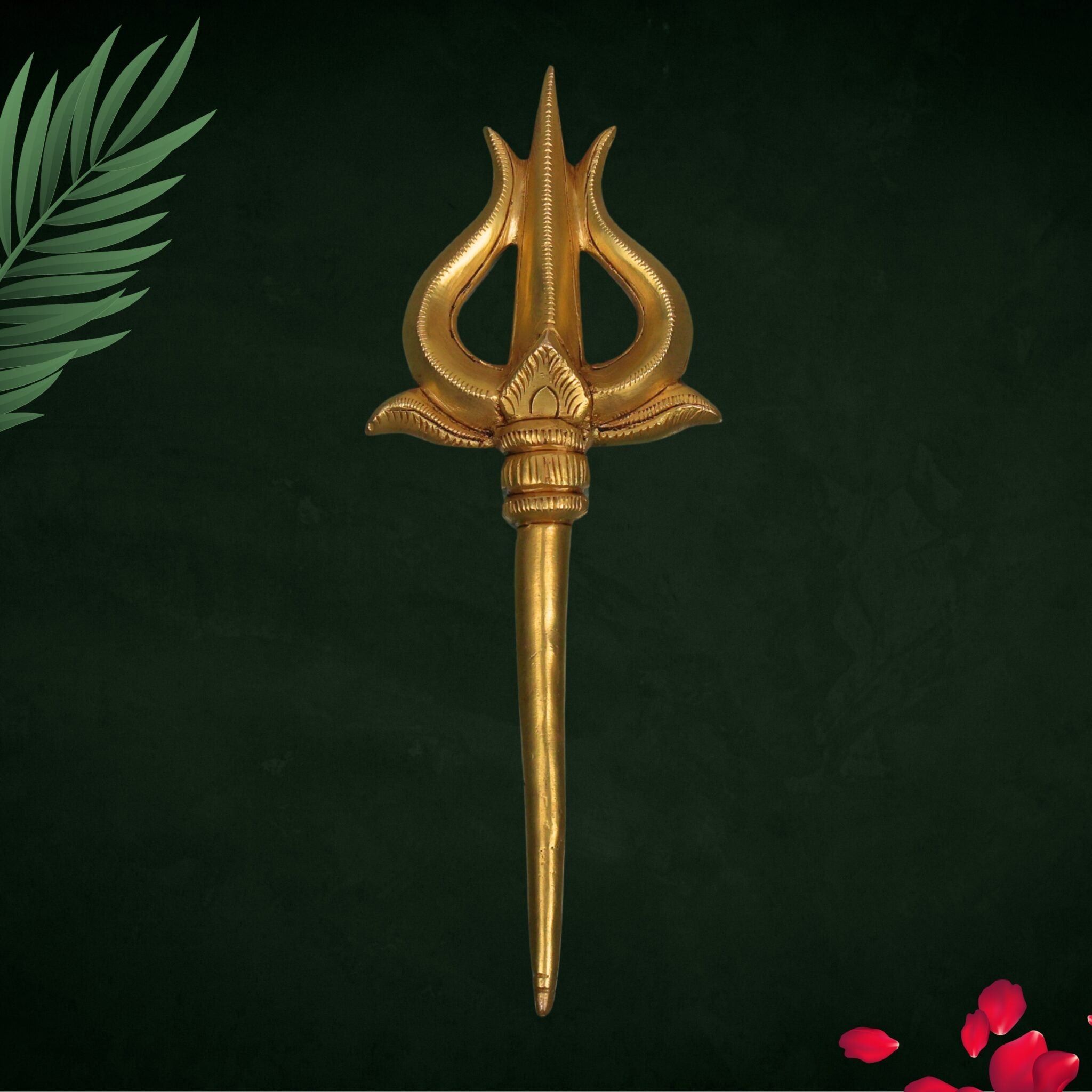 Brass Trishul, Peetal Pital Trident, Lord Shiva Mahadev Rudra Shankar Trishula, Hindu Temple Puja Decor,Gold, 8 Inch, 1 Piece