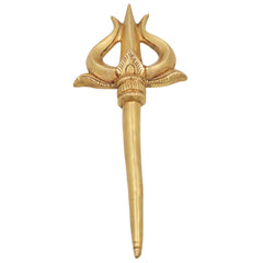 Brass Trishul, Peetal Pital Trident, Lord Shiva Mahadev Rudra Shankar Trishula, Hindu Temple Puja Decor,Gold, 8 Inch, 1 Piece