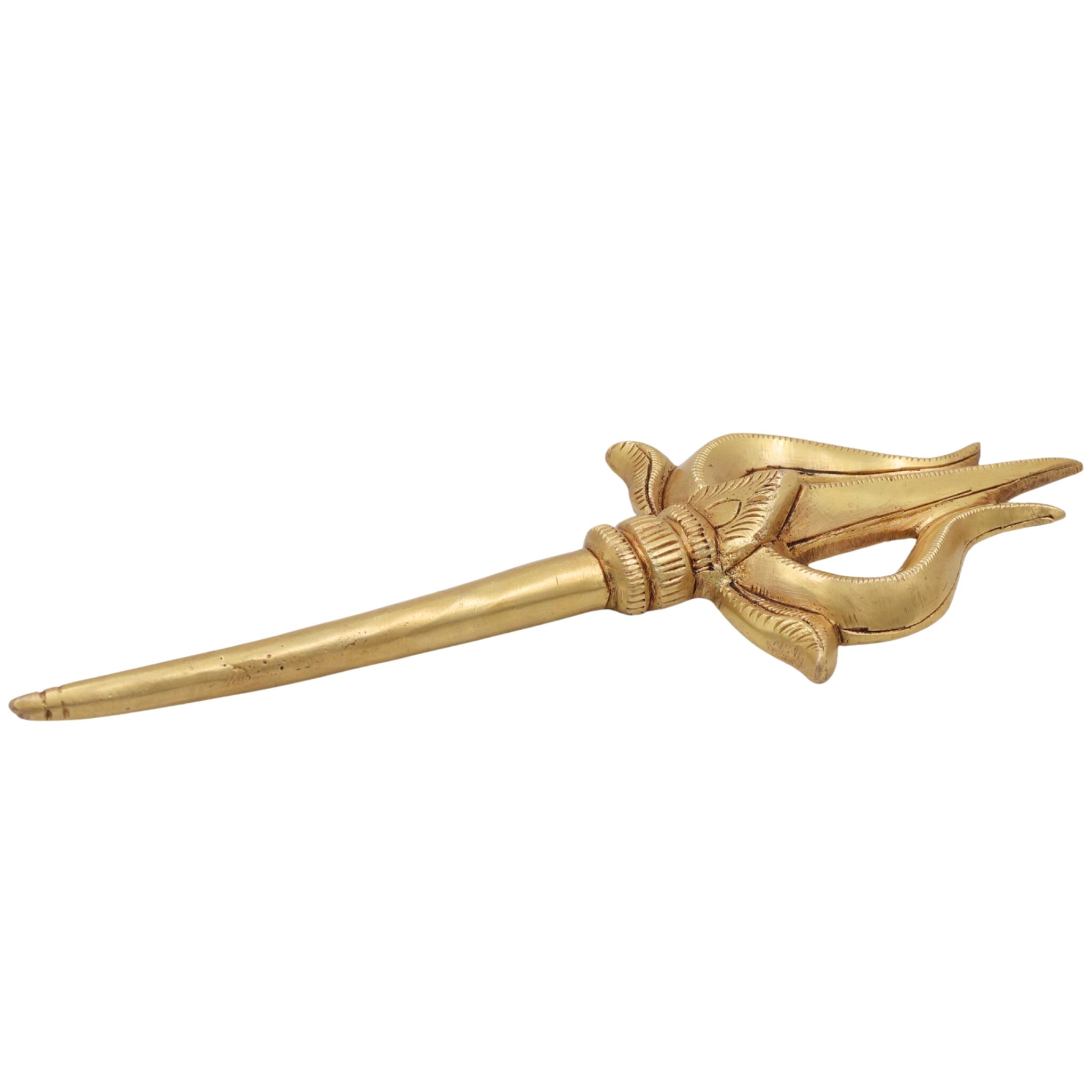 Brass Trishul, Peetal Pital Trident, Lord Shiva Mahadev Rudra Shankar Trishula, Hindu Temple Puja Decor,Gold, 8 Inch, 1 Piece