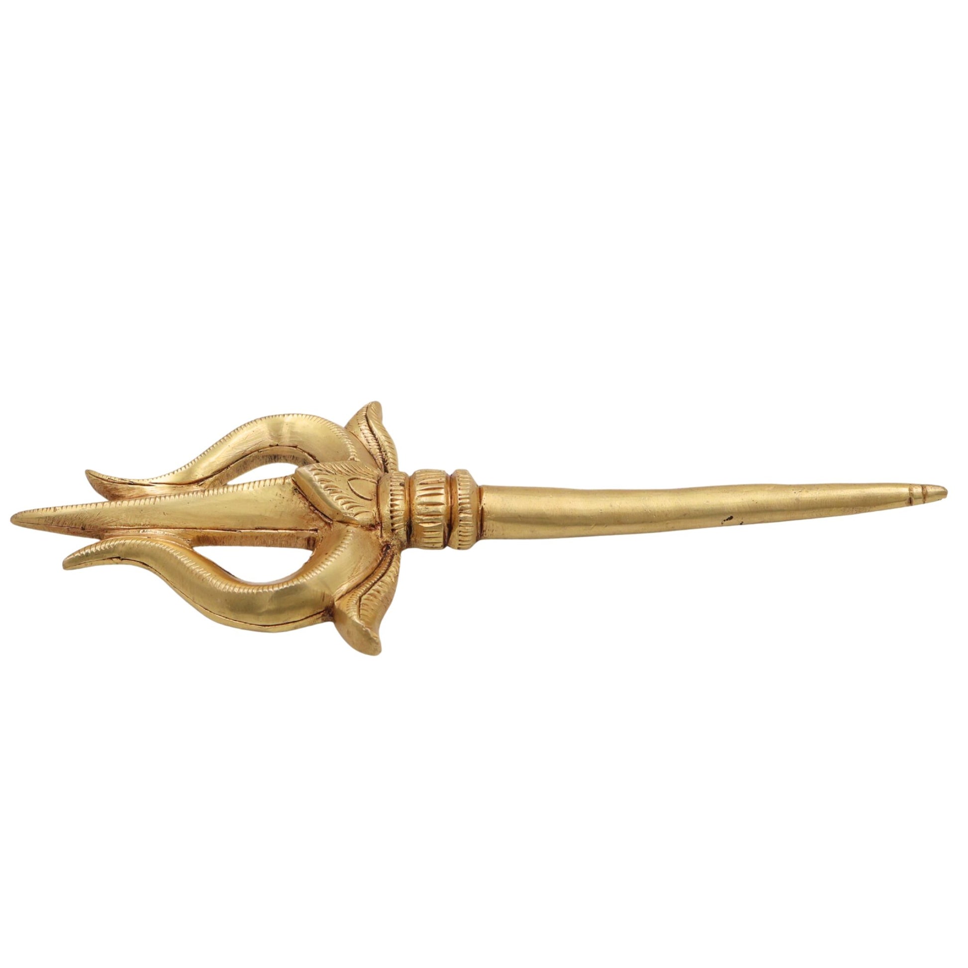 Brass Trishul, Peetal Pital Trident, Lord Shiva Mahadev Rudra Shankar Trishula, Hindu Temple Puja Decor,Gold, 8 Inch, 1 Piece