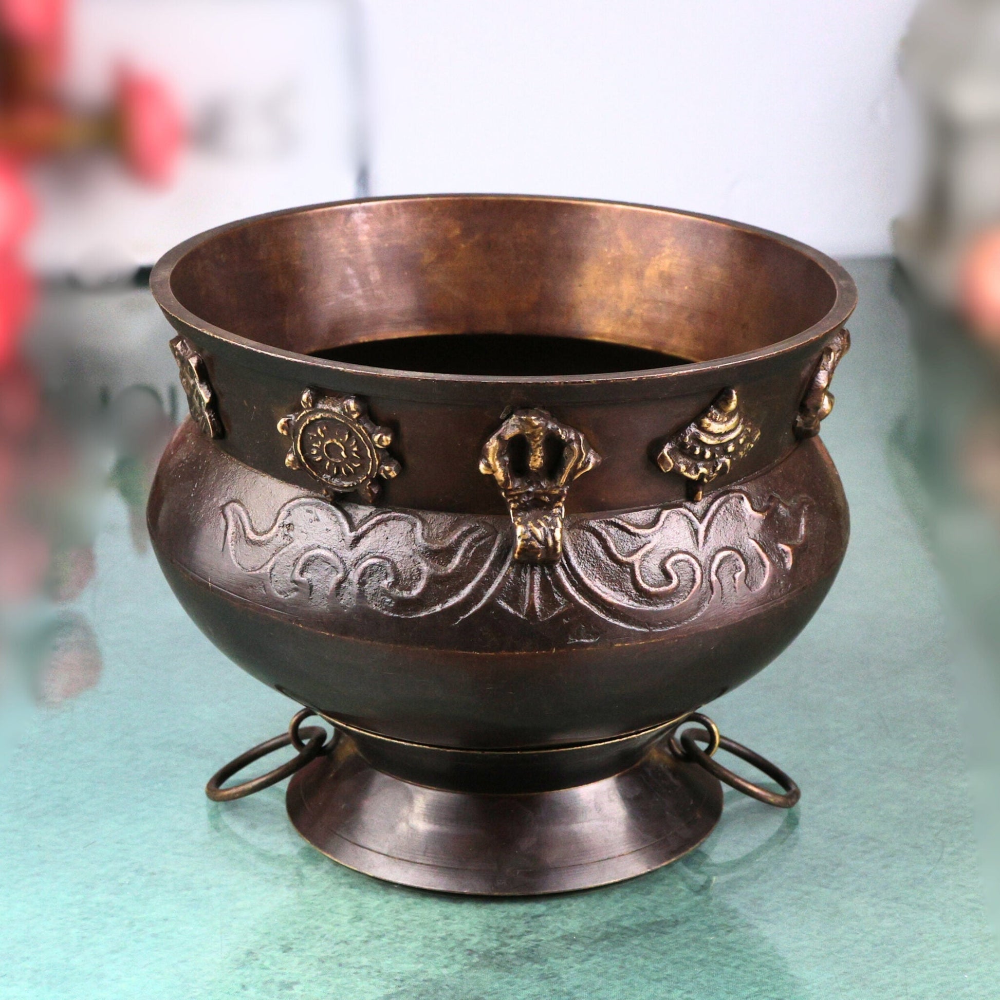 Bhunes Brass Decor Bowl Bowls Pittal Ka Katora With Stand,Brown, 5 Inch, 1 Piece