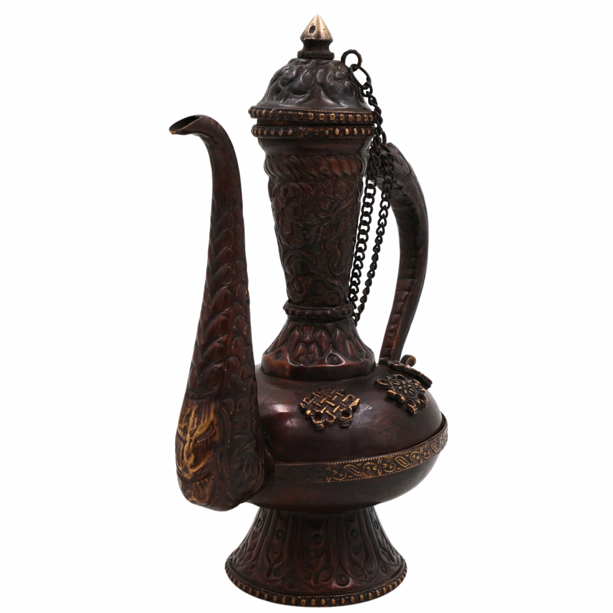 Brass Handcrafted Surahi Idol for Puja, Home Decor, Temple, Gifts – Traditional Peetal/Pittal Surai, Decorative Indian Water Pot Murti, Artisan Statue, Religious Sculpture,Brown, 9.5 Inch, 1 Piece