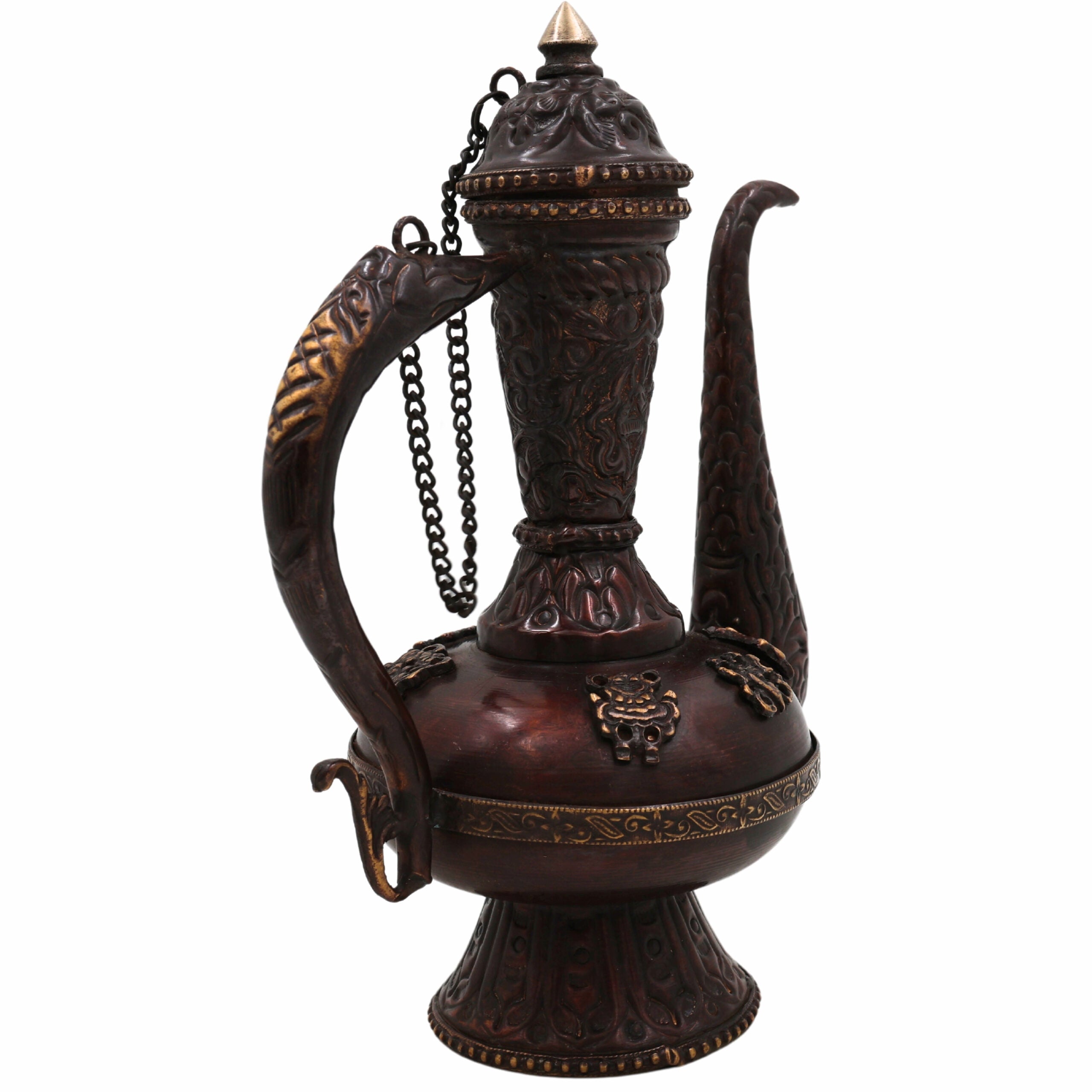 Brass Handcrafted Surahi Idol for Puja, Home Decor, Temple, Gifts – Traditional Peetal/Pittal Surai, Decorative Indian Water Pot Murti, Artisan Statue, Religious Sculpture,Brown, 9.5 Inch, 1 Piece