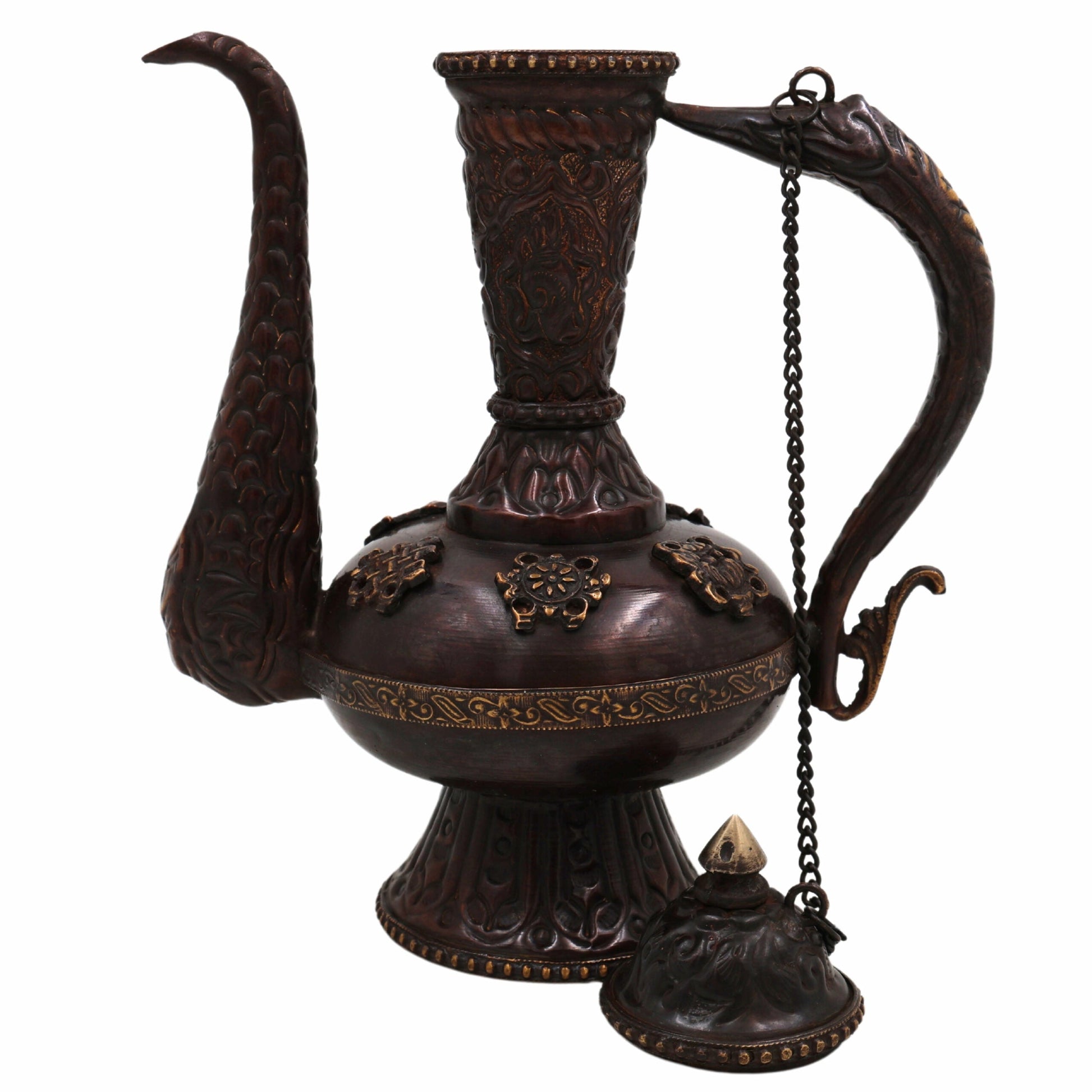 Brass Handcrafted Surahi Idol for Puja, Home Decor, Temple, Gifts – Traditional Peetal/Pittal Surai, Decorative Indian Water Pot Murti, Artisan Statue, Religious Sculpture,Brown, 9.5 Inch, 1 Piece