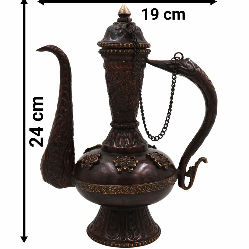 Brass Handcrafted Surahi Idol for Puja, Home Decor, Temple, Gifts – Traditional Peetal/Pittal Surai, Decorative Indian Water Pot Murti, Artisan Statue, Religious Sculpture,Brown, 9.5 Inch, 1 Piece