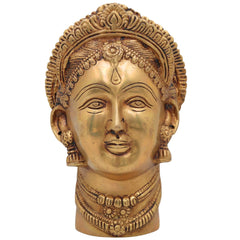 Handcrafted Brass Gowri Face Idol – Gauri, Parvati, Uma, Mahagauri, Shakti Devi Sculpture for Pooja, Home Temple & Spiritual Decor,Gold, 7.5 Inch, 1 Piece