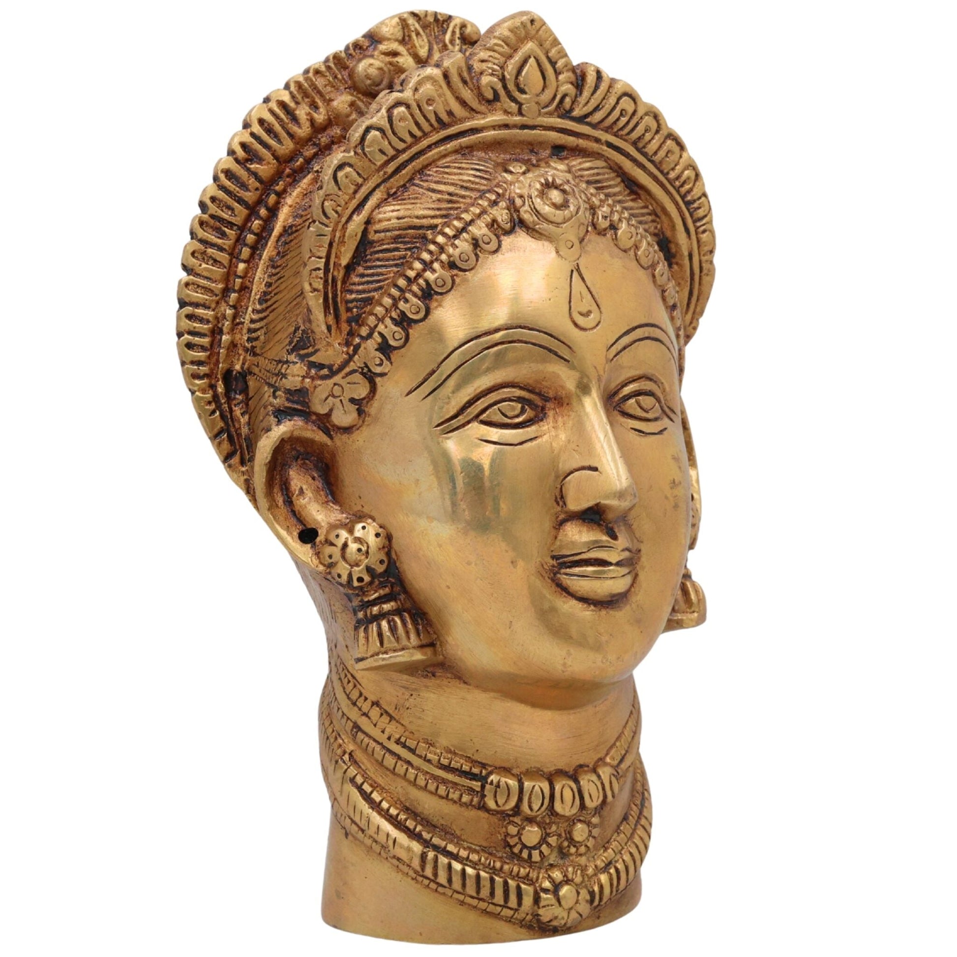 Handcrafted Brass Gowri Face Idol – Gauri, Parvati, Uma, Mahagauri, Shakti Devi Sculpture for Pooja, Home Temple & Spiritual Decor,Gold, 7.5 Inch, 1 Piece