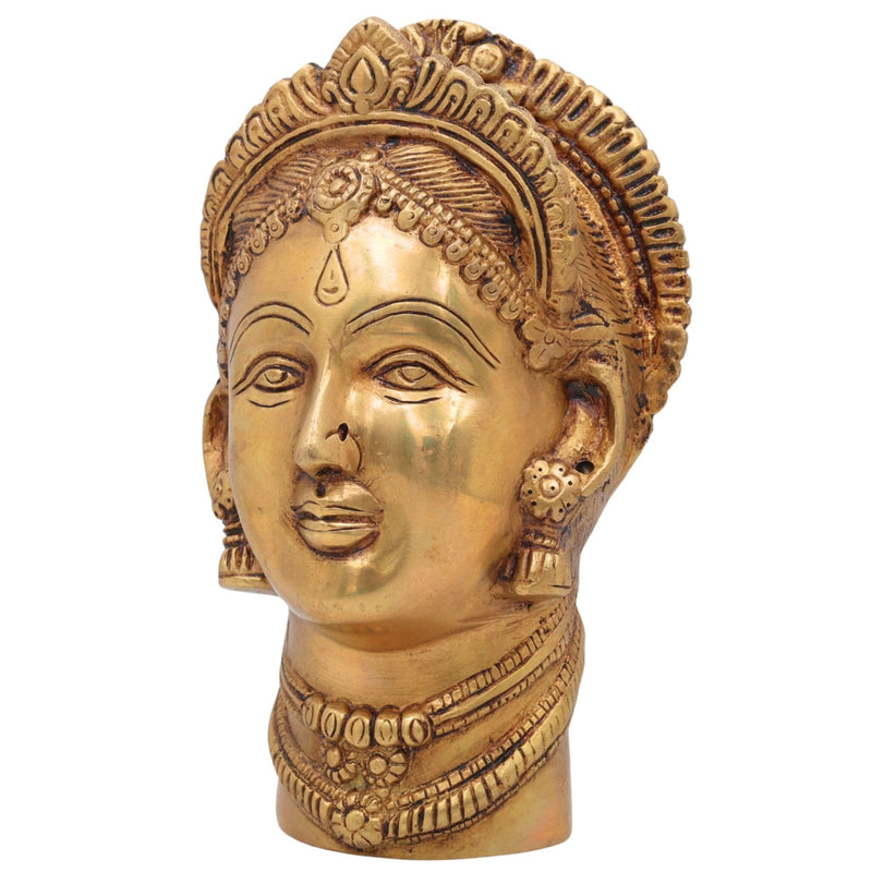 Handcrafted Brass Gowri Face Idol – Gauri, Parvati, Uma, Mahagauri, Shakti Devi Sculpture for Pooja, Home Temple & Spiritual Decor,Gold, 7.5 Inch, 1 Piece