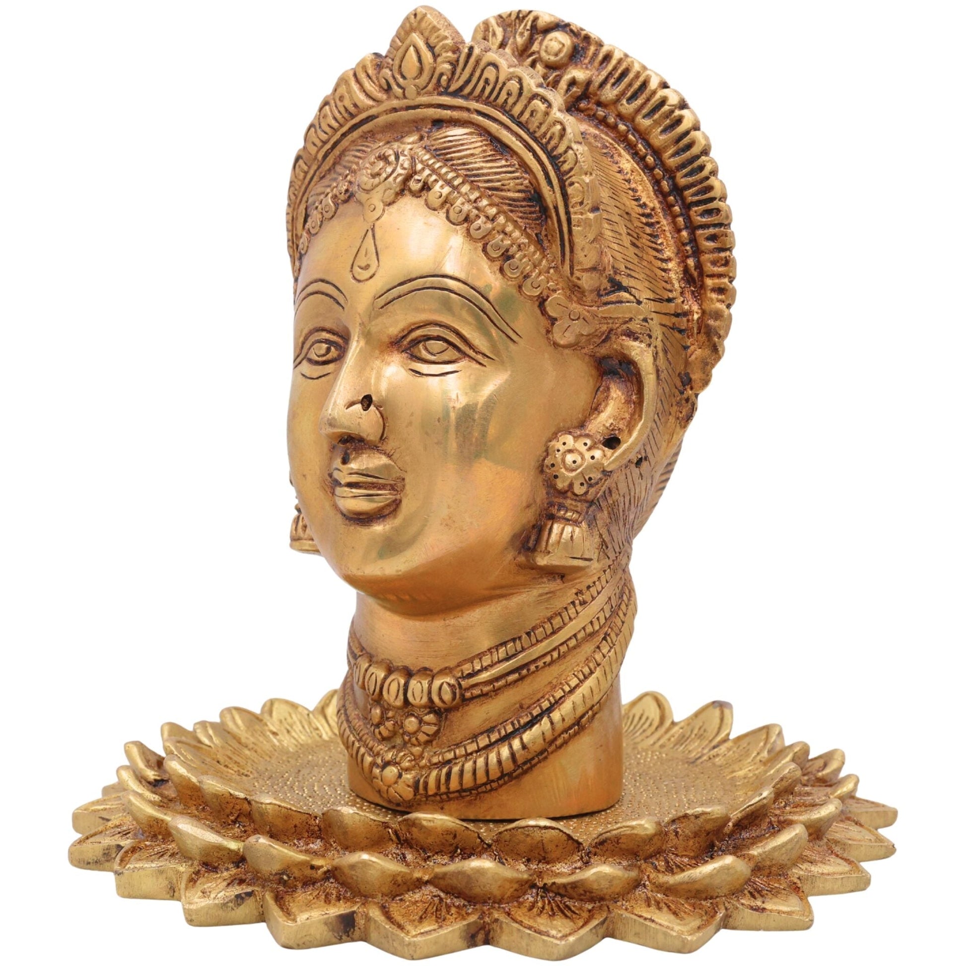 Handcrafted Brass Gowri Face Idol | Mahagauri Parvati Durga Shakti Devi Moorthi for Pooja, Temple & Home Decor,Gold, 8.5 Inch, 1 Piece