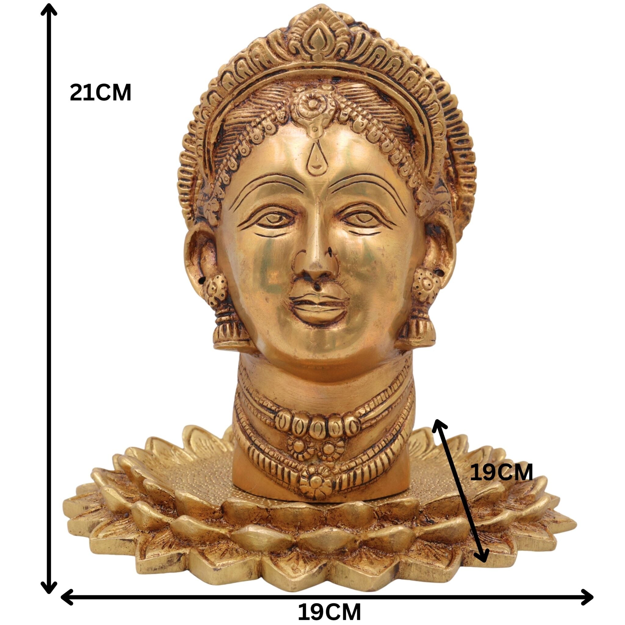 Handcrafted Brass Gowri Face Idol | Mahagauri Parvati Durga Shakti Devi Moorthi for Pooja, Temple & Home Decor,Gold, 8.5 Inch, 1 Piece