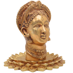 Handcrafted Brass Maha Lakshmi Face Idol on Lotus | Shree Kamala Devi Narayani Murti for Pooja, Home Temple & Decor,Gold, 8.5 Inch, 1 Piece