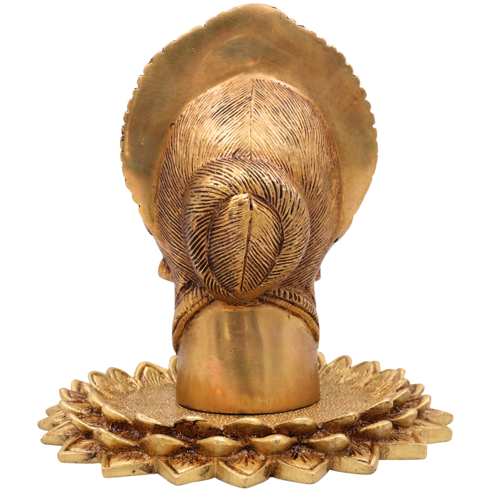 Handcrafted Brass Maha Lakshmi Face Idol on Lotus | Shree Kamala Devi Narayani Murti for Pooja, Home Temple & Decor,Gold, 8.5 Inch, 1 Piece