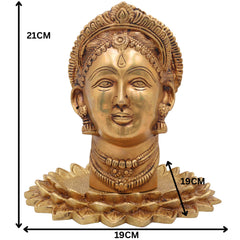 Handcrafted Brass Maha Lakshmi Face Idol on Lotus | Shree Kamala Devi Narayani Murti for Pooja, Home Temple & Decor,Gold, 8.5 Inch, 1 Piece