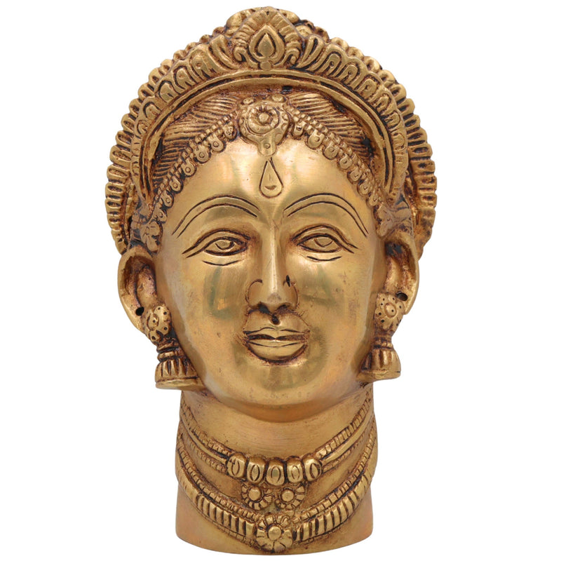 Handmade Mahalakshmi Brass Face Idol | Shri Lakshmi Devi Head Sculpture for Pooja Room, Temple & Home Decor – Gajalakshmi | Varalakshmi | Ashta Lakshmi | Kamala,Gold, 7.5 Inch, 1 Piece