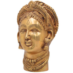 Handmade Mahalakshmi Brass Face Idol | Shri Lakshmi Devi Head Sculpture for Pooja Room, Temple & Home Decor – Gajalakshmi | Varalakshmi | Ashta Lakshmi | Kamala,Gold, 7.5 Inch, 1 Piece