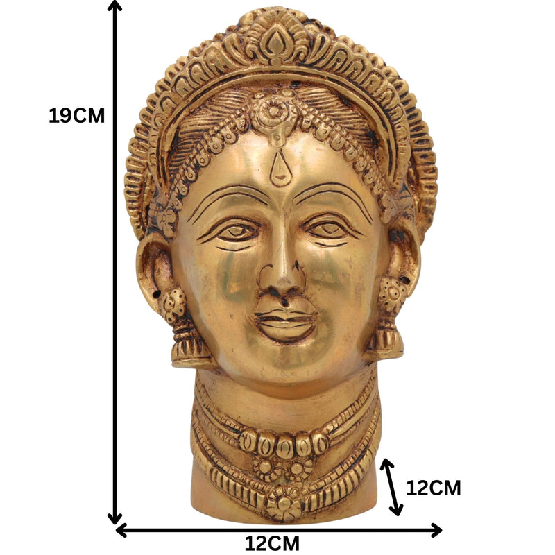 Handmade Mahalakshmi Brass Face Idol | Shri Lakshmi Devi Head Sculpture for Pooja Room, Temple & Home Decor – Gajalakshmi | Varalakshmi | Ashta Lakshmi | Kamala,Gold, 7.5 Inch, 1 Piece