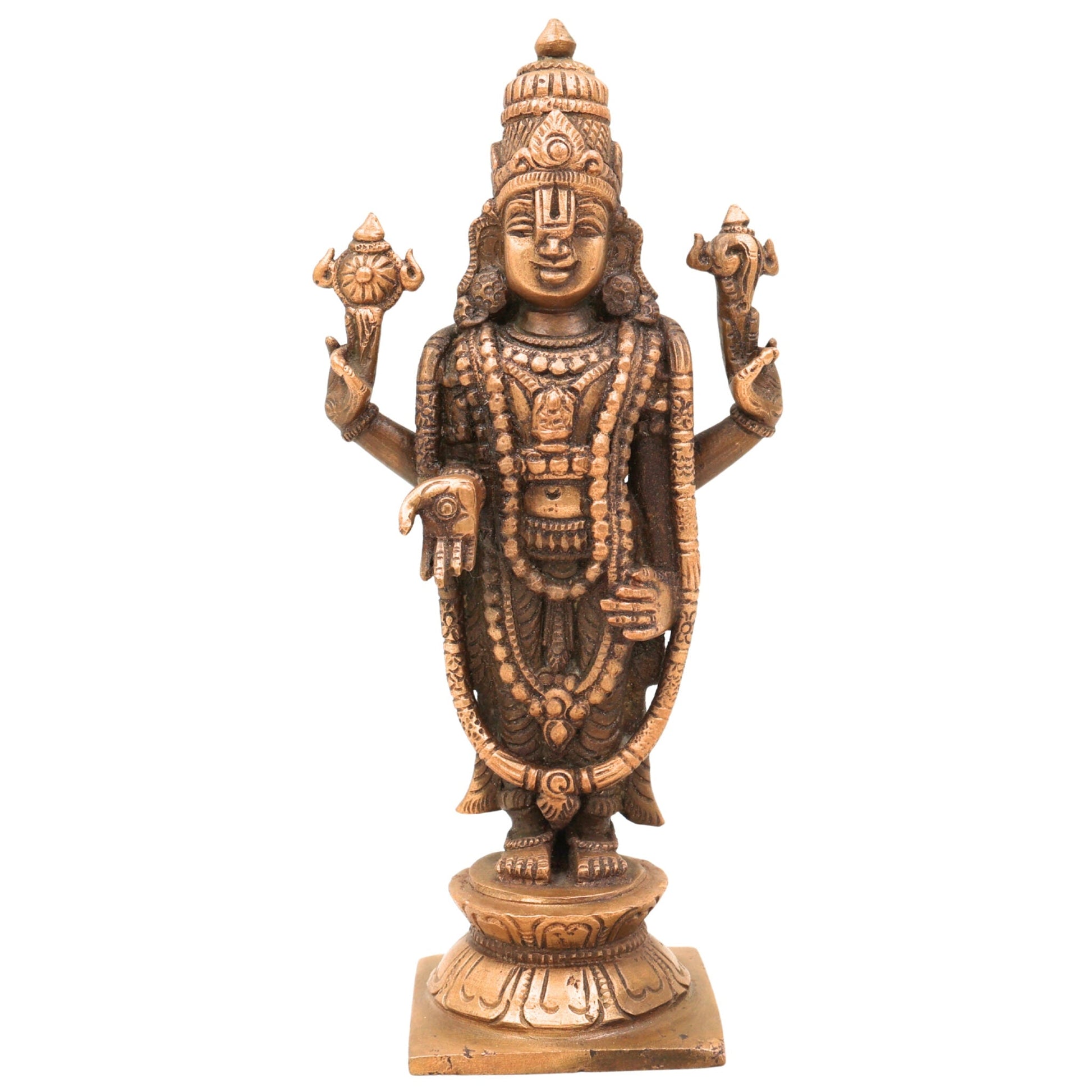 Handmade Bronze Venkateshwara Idol | Balaji, Srinivasa, Tirupati Murti | Panchaloha / Panchadhatu Sculpture for Temple & Home Decor,Brown, 6.5 Inch, 1 Piece