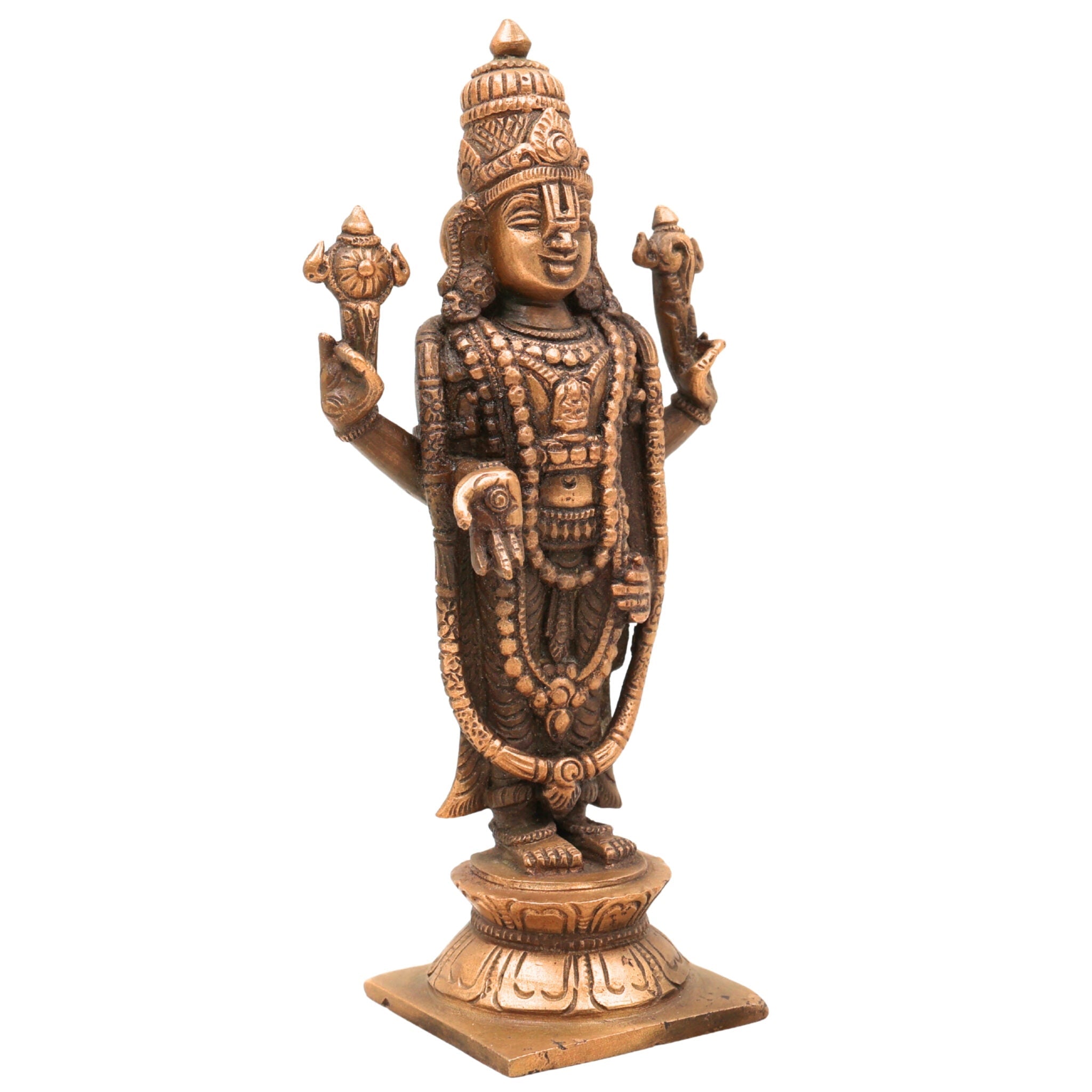 Handmade Bronze Venkateshwara Idol | Balaji, Srinivasa, Tirupati Murti | Panchaloha / Panchadhatu Sculpture for Temple & Home Decor,Brown, 6.5 Inch, 1 Piece