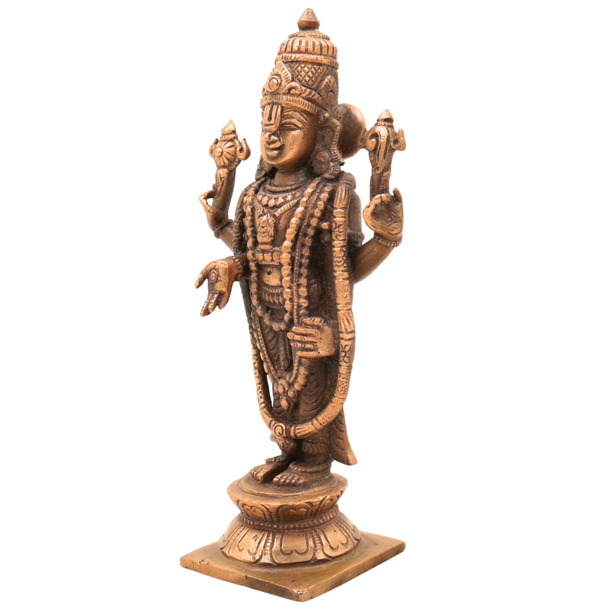 Handmade Bronze Venkateshwara Idol | Balaji, Srinivasa, Tirupati Murti | Panchaloha / Panchadhatu Sculpture for Temple & Home Decor,Brown, 6.5 Inch, 1 Piece