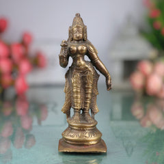 Handcrafted Brass Parvati Idol – Gauri Uma Shakti Devi Moorti for Pooja Room, Home Temple & Spiritual Decor,Brown, 6 Inch, 1 Piece