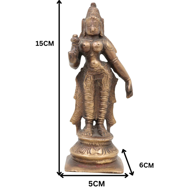 Handcrafted Brass Parvati Idol – Gauri Uma Shakti Devi Moorti for Pooja Room, Home Temple & Spiritual Decor,Brown, 6 Inch, 1 Piece