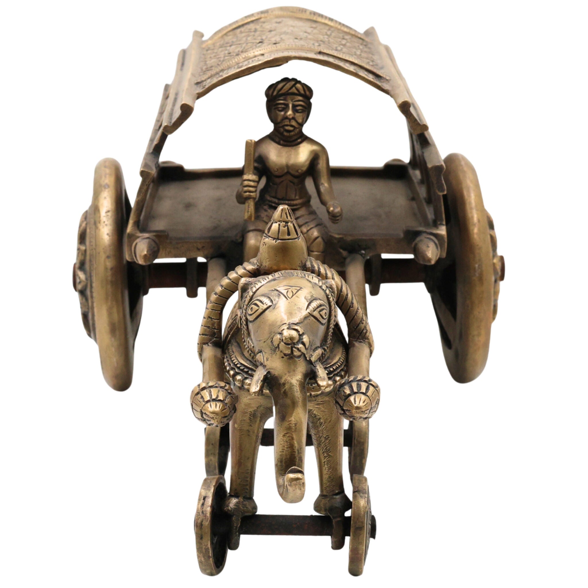 Bhunes Brass Big Bullock Cart Solid Showpiece,Gold, 7.5 Inch, 1 Piece