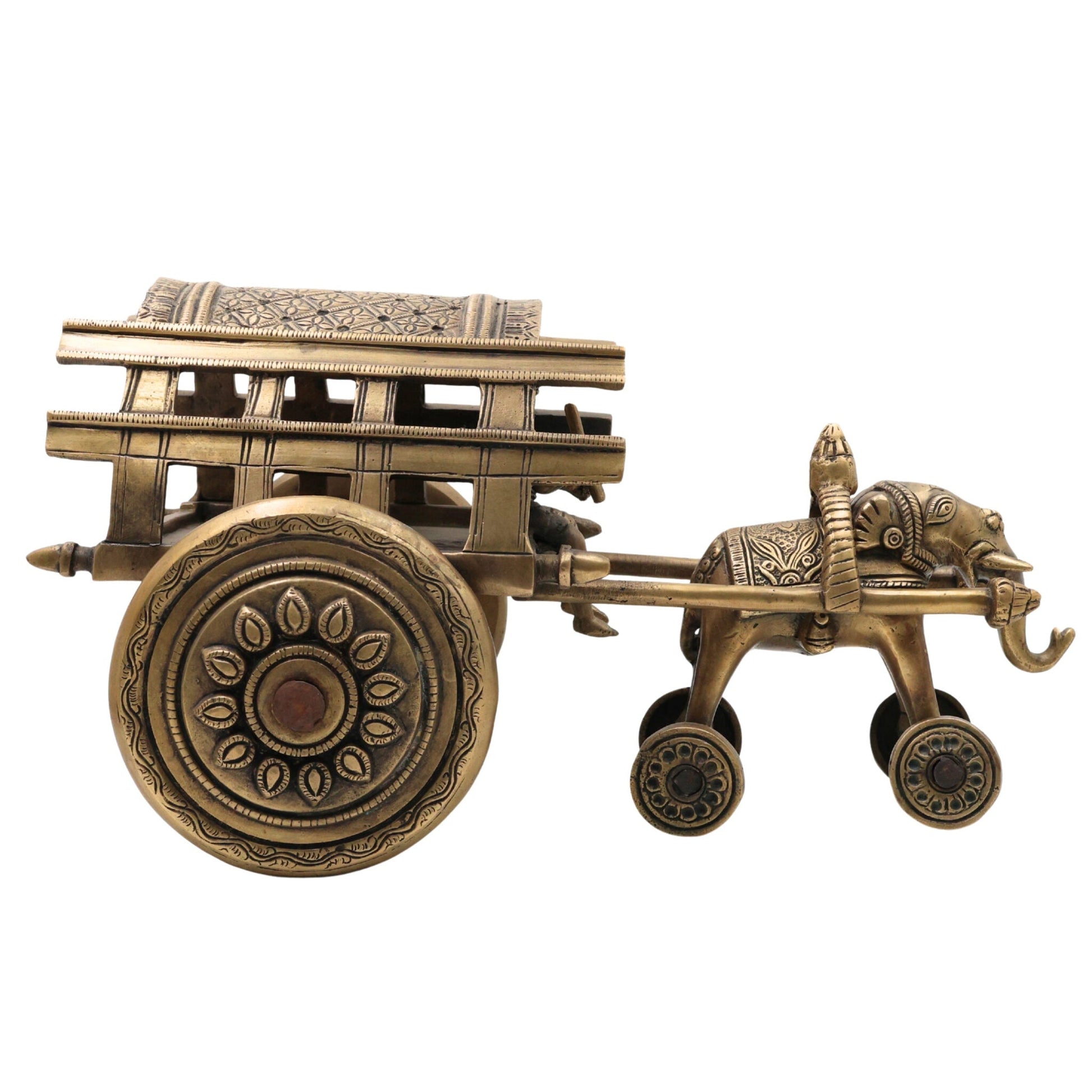 Bhunes Brass Big Bullock Cart Solid Showpiece,Gold, 7.5 Inch, 1 Piece