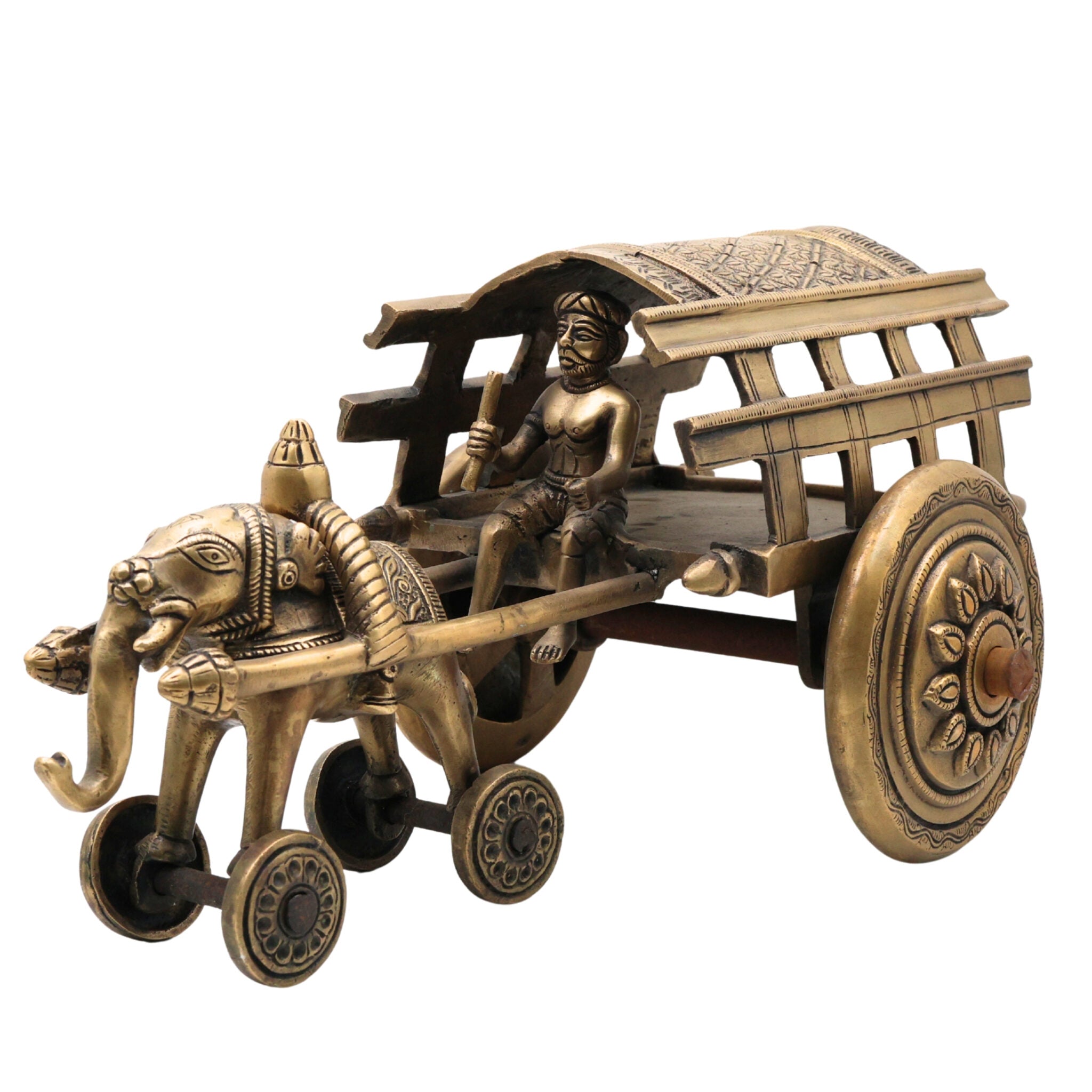 Bhunes Brass Big Bullock Cart Solid Showpiece,Gold, 7.5 Inch, 1 Piece