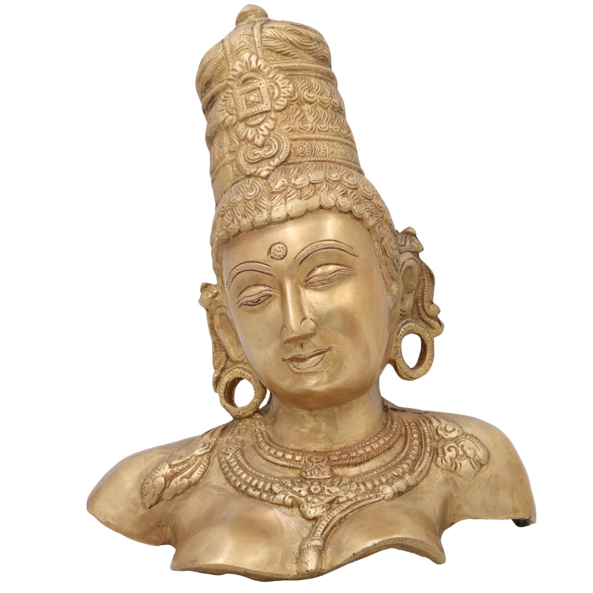 Brass Parvati Head Idol – Shakti Gauri Uma Devi Face Murti | Handcrafted Pittal Moorthi for Home Temple, Puja, Decor & Gifts ,Gold, 12 Inch, 1 Piece