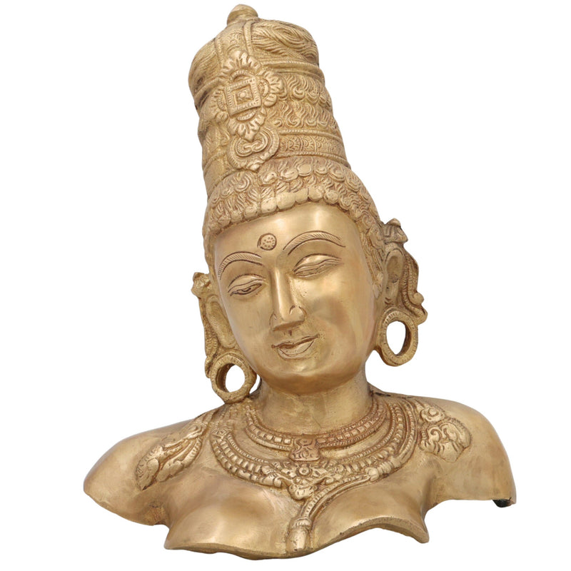Brass Parvati Head Idol – Shakti Gauri Uma Devi Face Murti | Handcrafted Pittal Moorthi for Home Temple, Puja, Decor & Gifts ,Gold, 12 Inch, 1 Piece