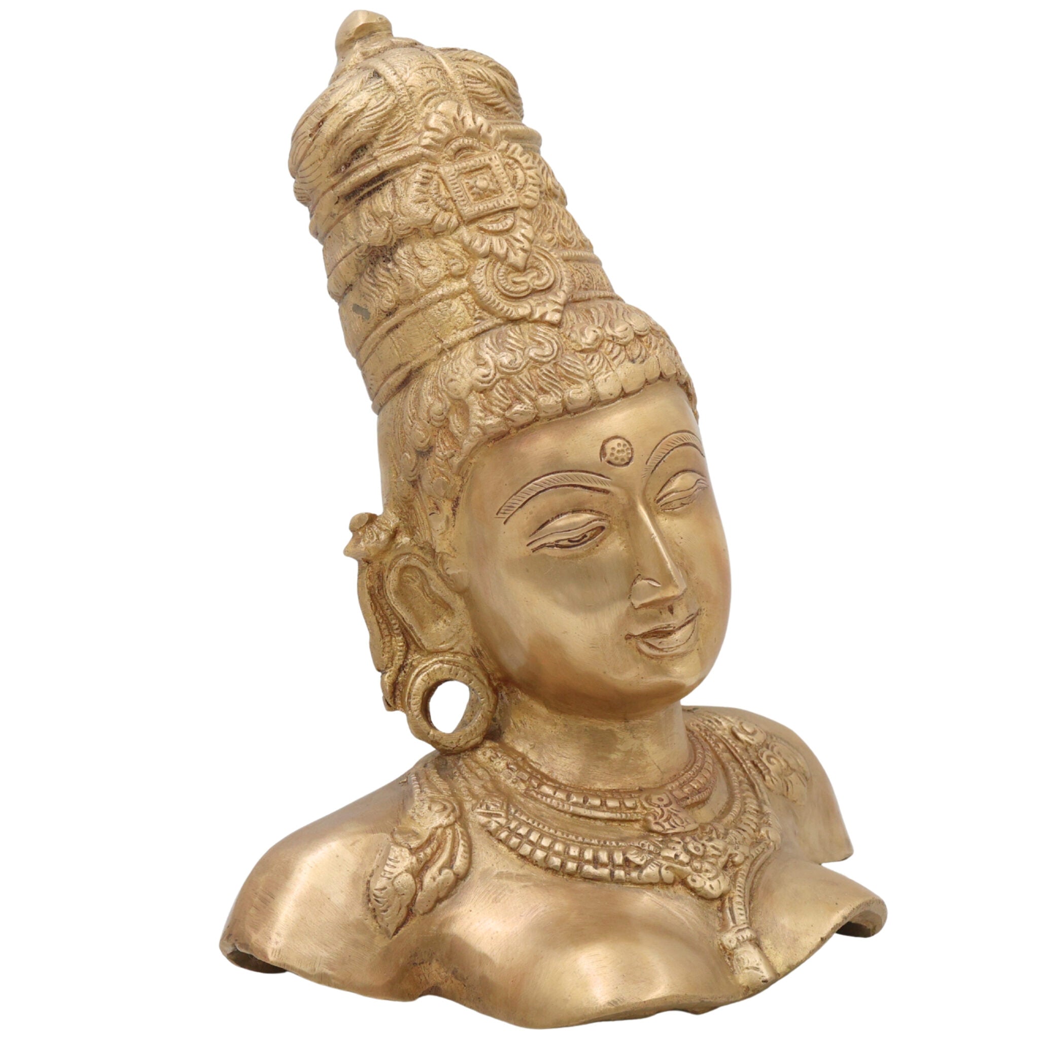 Brass Parvati Head Idol – Shakti Gauri Uma Devi Face Murti | Handcrafted Pittal Moorthi for Home Temple, Puja, Decor & Gifts ,Gold, 12 Inch, 1 Piece