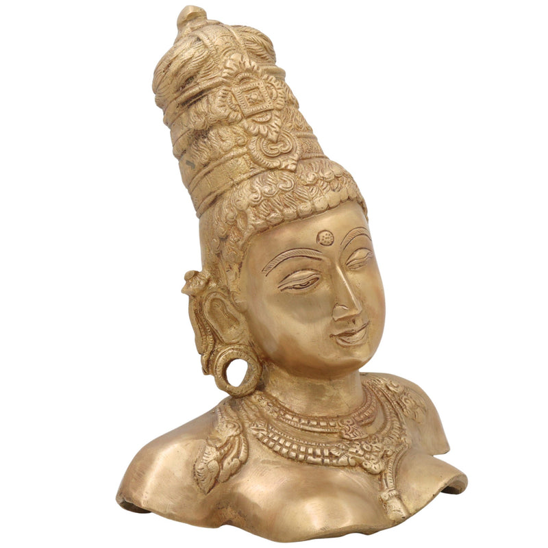 Brass Parvati Head Idol – Shakti Gauri Uma Devi Face Murti | Handcrafted Pittal Moorthi for Home Temple, Puja, Decor & Gifts ,Gold, 12 Inch, 1 Piece