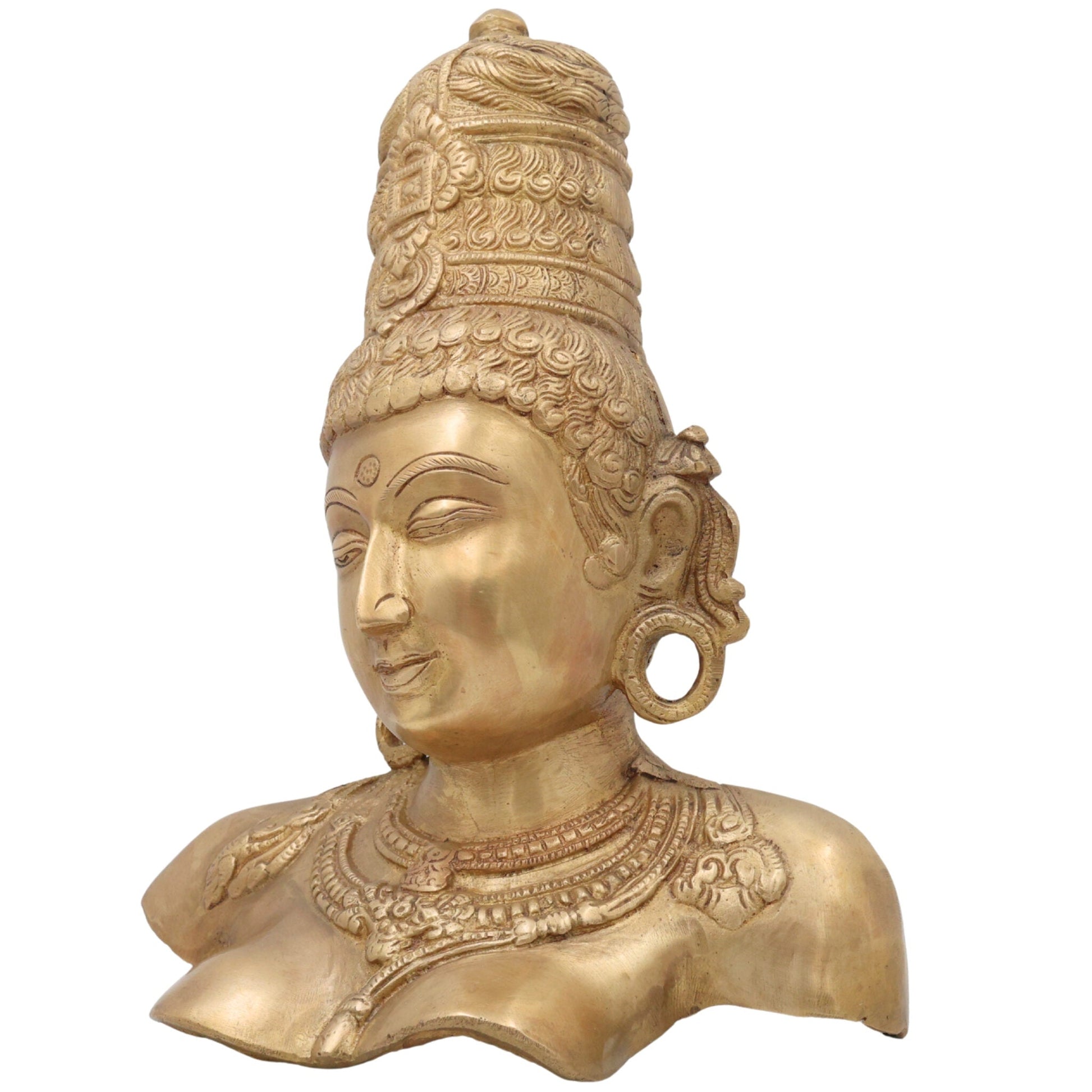 Brass Parvati Head Idol – Shakti Gauri Uma Devi Face Murti | Handcrafted Pittal Moorthi for Home Temple, Puja, Decor & Gifts ,Gold, 12 Inch, 1 Piece