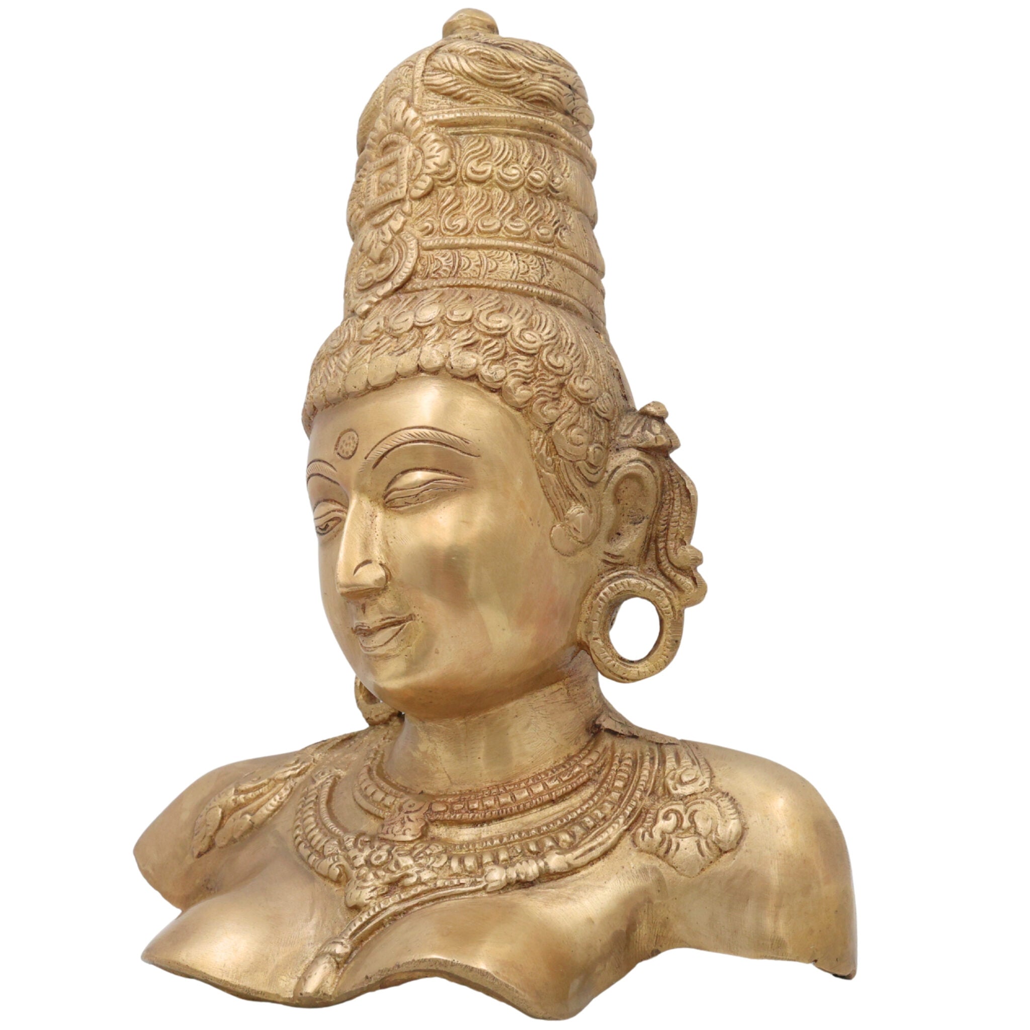 Brass Parvati Head Idol – Shakti Gauri Uma Devi Face Murti | Handcrafted Pittal Moorthi for Home Temple, Puja, Decor & Gifts ,Gold, 12 Inch, 1 Piece