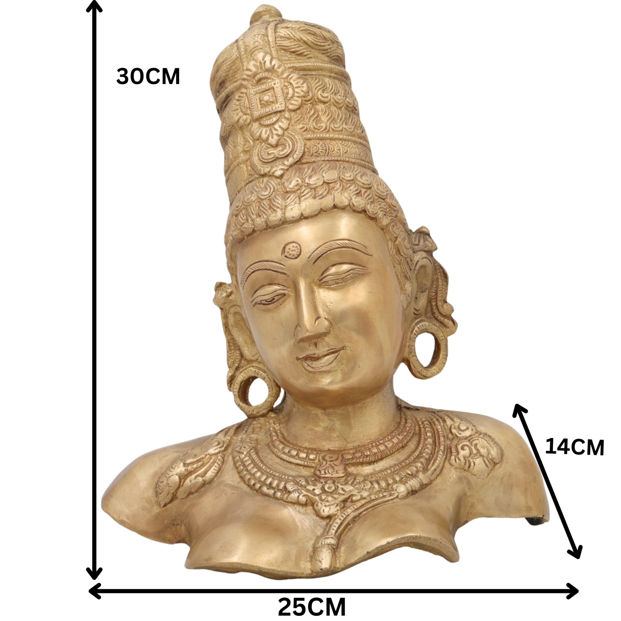Brass Parvati Head Idol – Shakti Gauri Uma Devi Face Murti | Handcrafted Pittal Moorthi for Home Temple, Puja, Decor & Gifts ,Gold, 12 Inch, 1 Piece