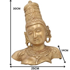 Brass Parvati Head Idol – Shakti Gauri Uma Devi Face Murti | Handcrafted Pittal Moorthi for Home Temple, Puja, Decor & Gifts ,Gold, 12 Inch, 1 Piece