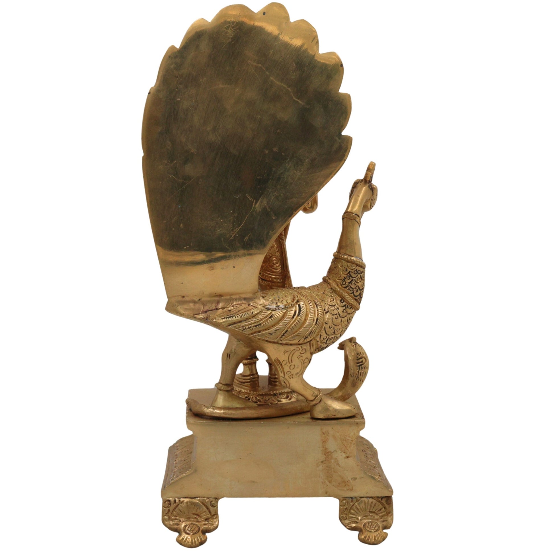 Brass Lord Murugan Idol with Peacock & Vel – Kartikeya Subramanya Skanda Shanmukha Statue for Pooja, Home Temple & Gifts,Gold, 13.5 Inch, 1 Piece
