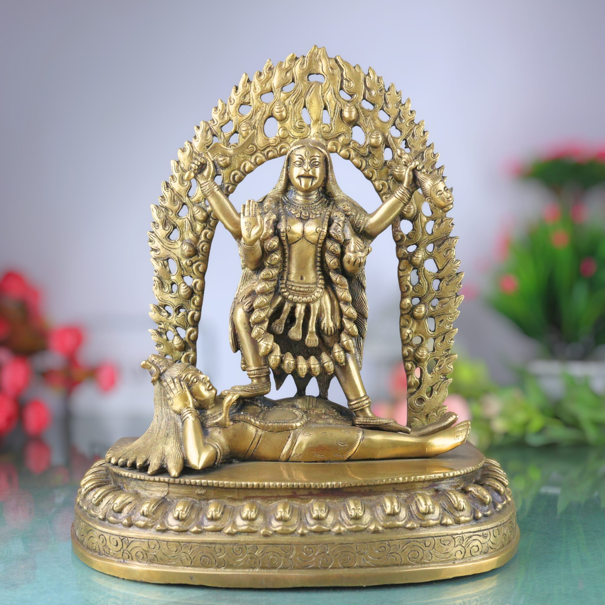 Brass Mahakali Idol – Kali Maa | Chamunda | Bhadrakali | Kalratri | Shakti Roop Devi Murti for Pooja, Temple & Home Decor by Bhunes,Gold, 14 Inch, 1 Piece