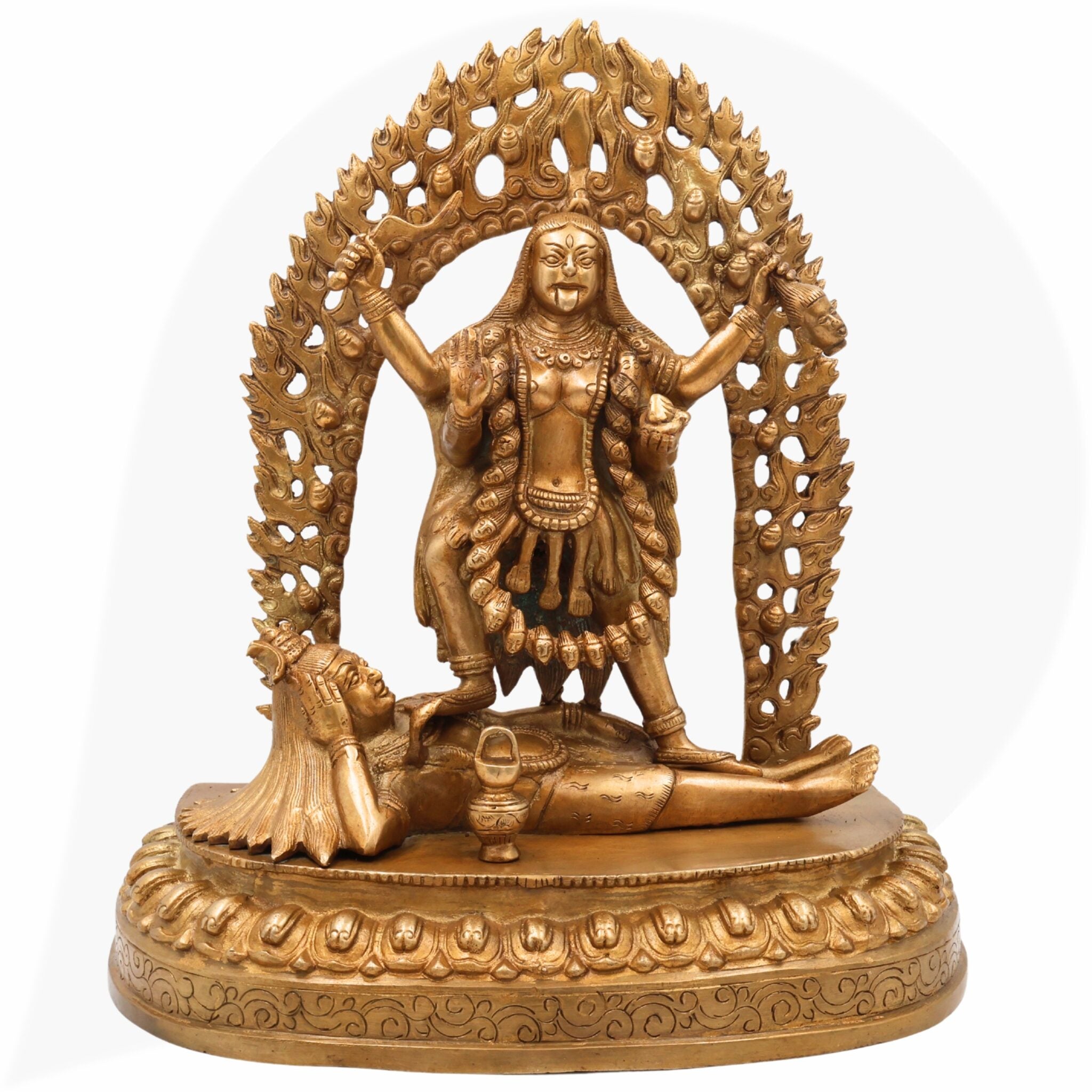 Brass Mahakali Idol – Kali Maa | Chamunda | Bhadrakali | Kalratri | Shakti Roop Devi Murti for Pooja, Temple & Home Decor by Bhunes,Gold, 14 Inch, 1 Piece