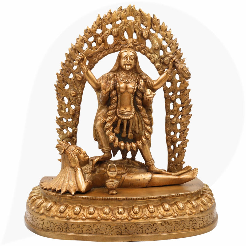 Brass Mahakali Idol – Kali Maa | Chamunda | Bhadrakali | Kalratri | Shakti Roop Devi Murti for Pooja, Temple & Home Decor by Bhunes,Gold, 14 Inch, 1 Piece