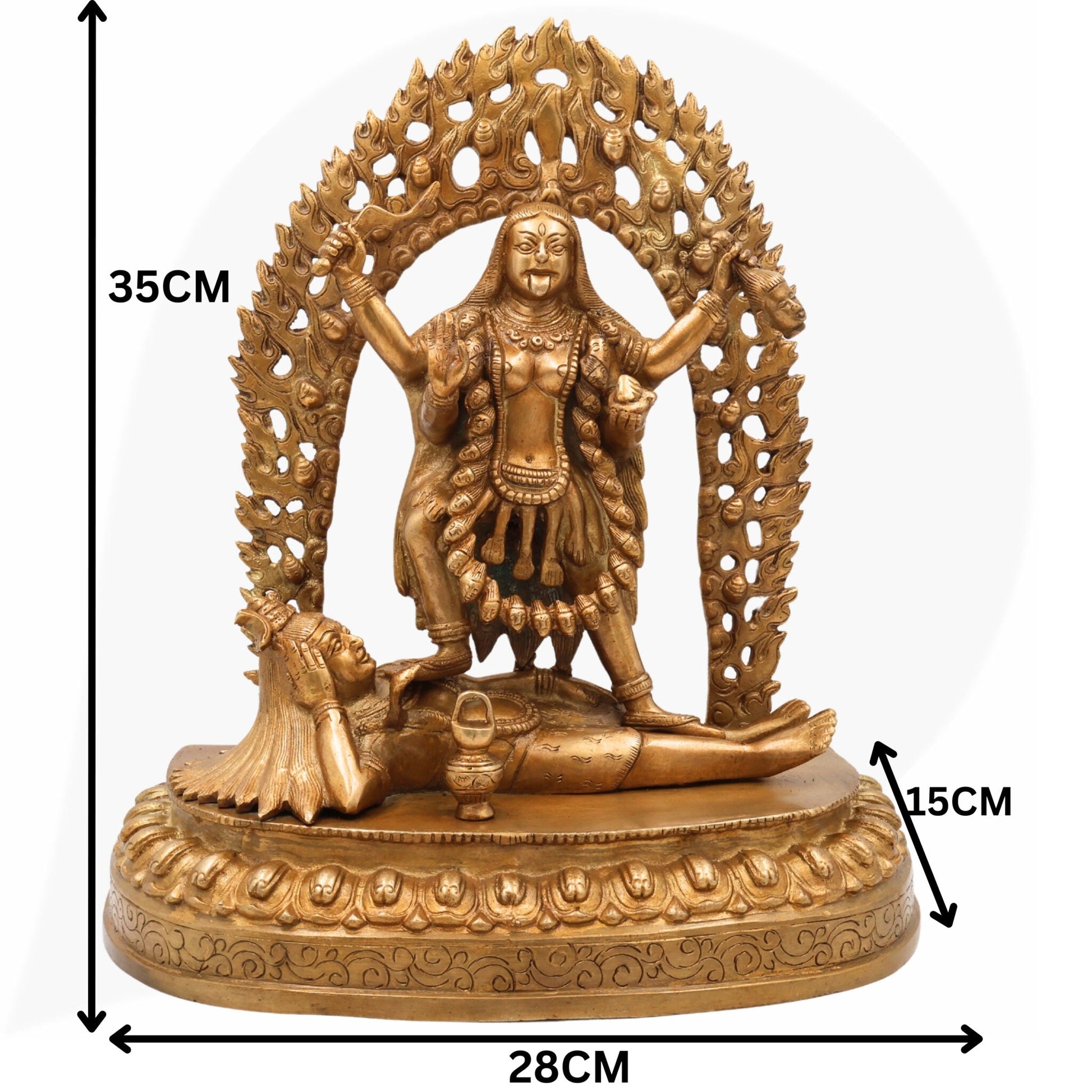 Brass Mahakali Idol – Kali Maa | Chamunda | Bhadrakali | Kalratri | Shakti Roop Devi Murti for Pooja, Temple & Home Decor by Bhunes,Gold, 14 Inch, 1 Piece