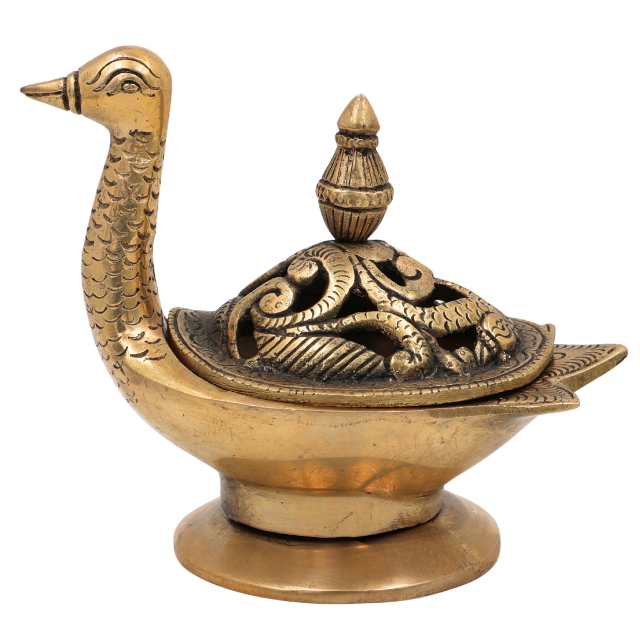 Brass Dhoop Dani Idol , Handmade Agarbatti & Incense Holder, Dhoop Stand, Camphor Burner, Peetal Pittal Ashtadhatu Pooja Decor for Meditation, Temple & Spiritual Rituals,Gold, 5 Inch, 1 Piece