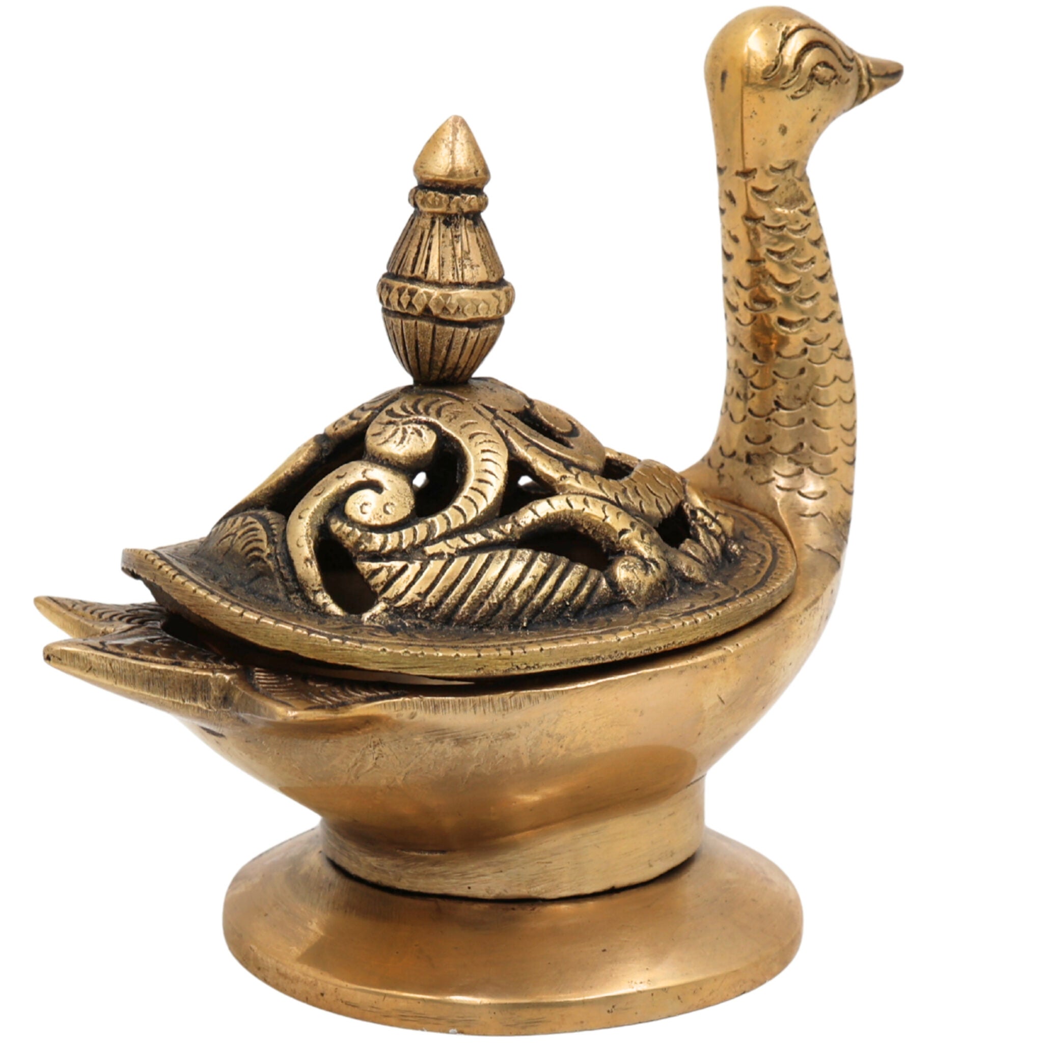 Brass Dhoop Dani Idol , Handmade Agarbatti & Incense Holder, Dhoop Stand, Camphor Burner, Peetal Pittal Ashtadhatu Pooja Decor for Meditation, Temple & Spiritual Rituals,Gold, 5 Inch, 1 Piece