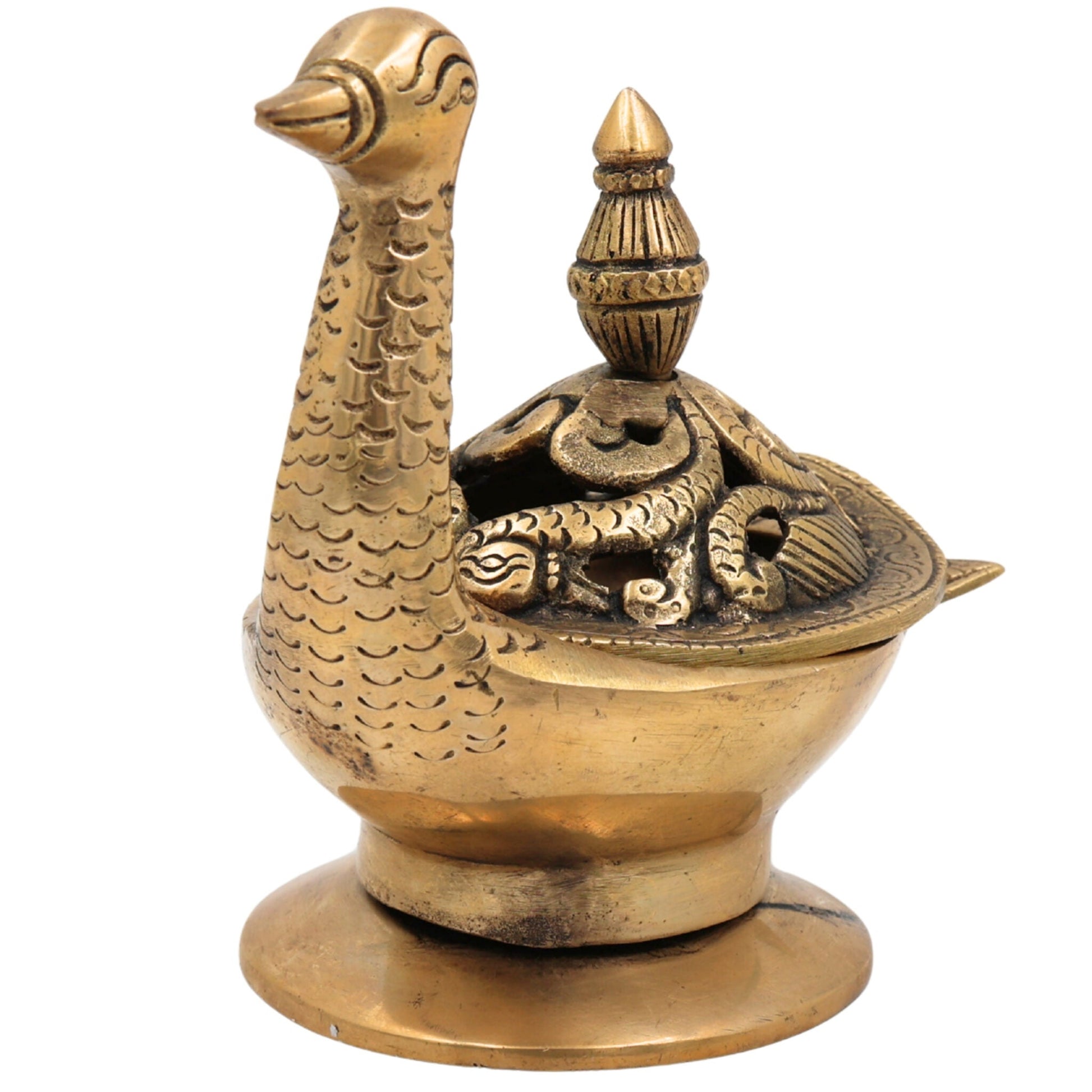 Brass Dhoop Dani Idol , Handmade Agarbatti & Incense Holder, Dhoop Stand, Camphor Burner, Peetal Pittal Ashtadhatu Pooja Decor for Meditation, Temple & Spiritual Rituals,Gold, 5 Inch, 1 Piece